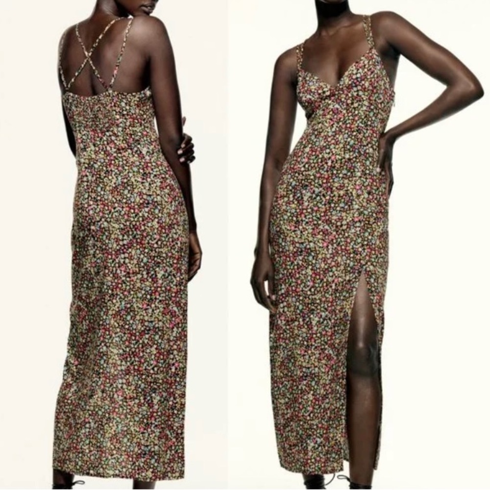Zara Black Multicolor Floral Maxi Dress Size Small